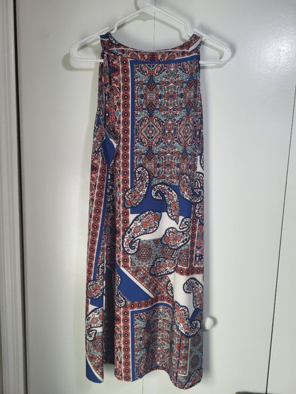 Tacera Womens SZ LG Sleeveless Paisley Print Tank Dress Tassels Boho Resort - Picture 2 of 7